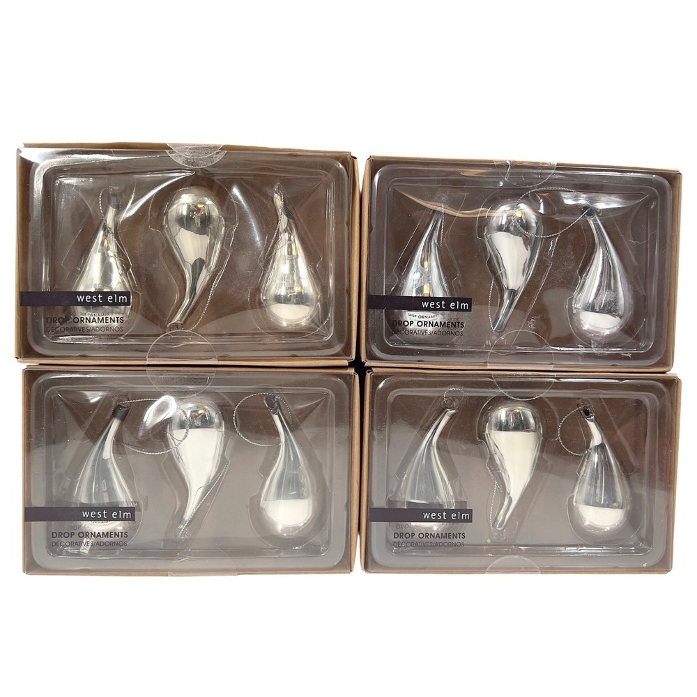 West Elm Drop Ornaments Set 12 Silver Mercury Glass Midcentury Modern Christmas